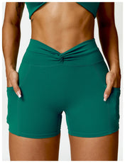 High Waist Pocket Yoga Shorts –