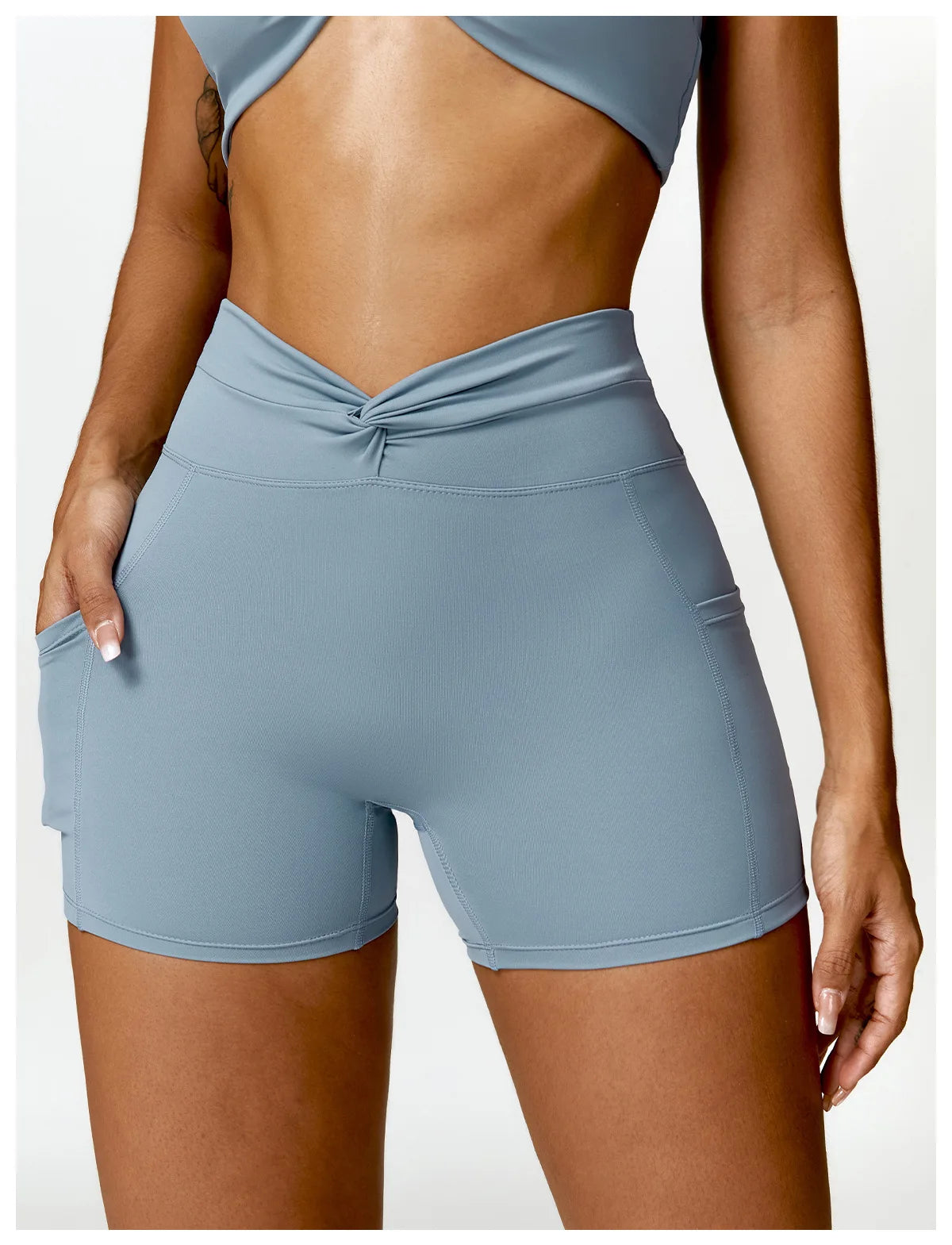 High Waist Pocket Yoga Shorts –