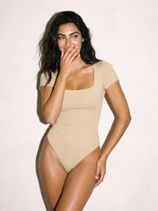 Square Neck Bodysuit in Khaki, front view