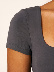 Square Neck Bodysuit in Dark Grey, fabric detail