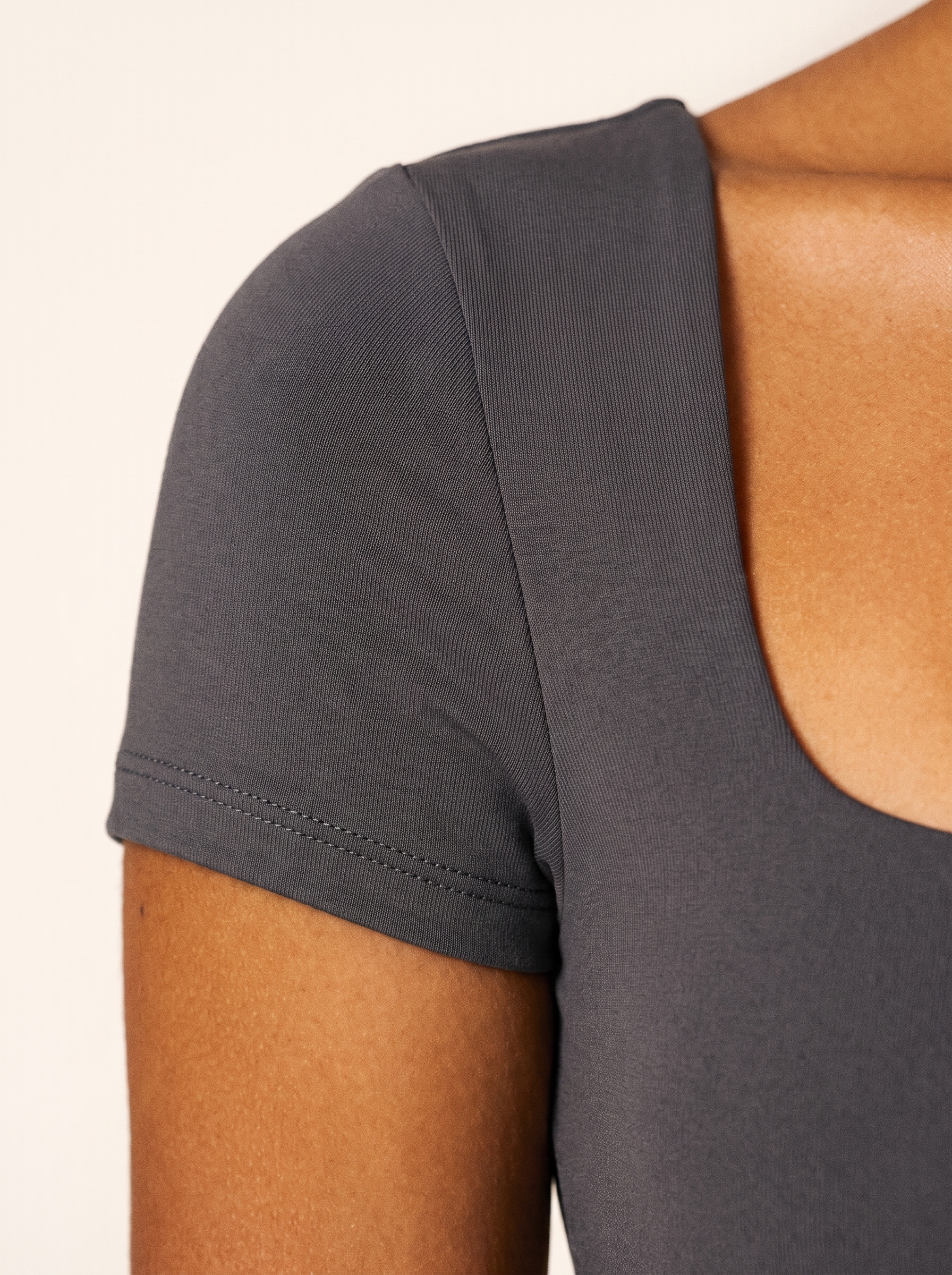 Square Neck Bodysuit in Dark Grey, fabric detail