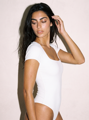 Square Neck Bodysuit in White, side close-up
