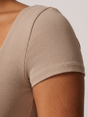 Square Neck Bodysuit in Beige, fabric detail