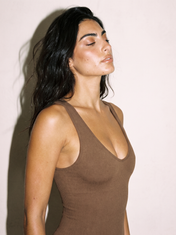 Aya Bodysuit in Brown, side close up