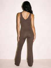 Flared Fitting Jumpsuit in Brown, back view