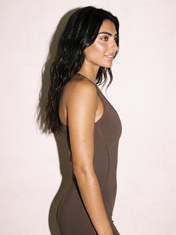 Flared Fitting Jumpsuit in Brown, side close-up