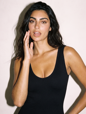 Aya Bodysuit in Black, front close up
