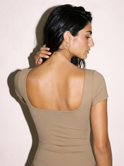 Square Neck Bodysuit in Dark Beige, back view