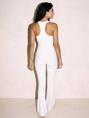 Flared Fitting Jumpsuit in White, back view