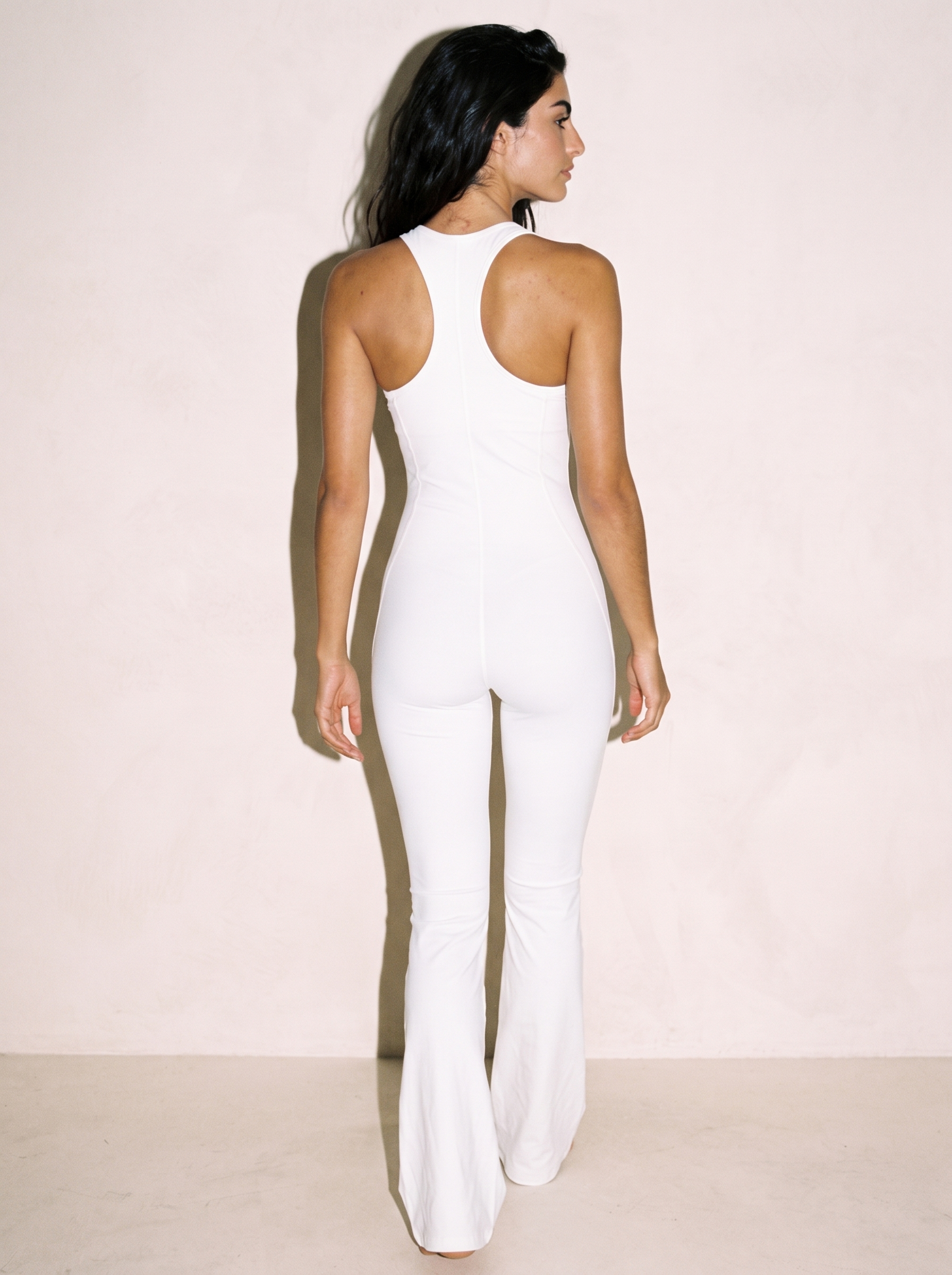 Flared Fitting Jumpsuit in White, back view