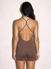 Elise Backless Playsuit in Brown, back view