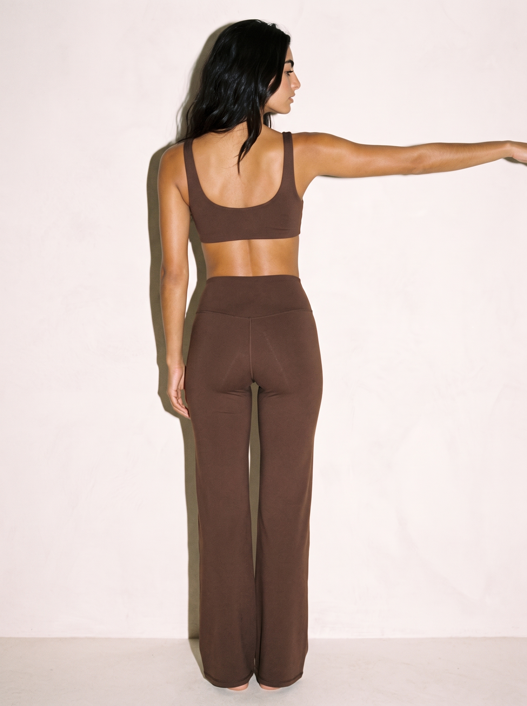 Livia Wide Leg Leggings in Coffee, back view