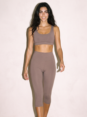 Serena Capri Leggings in Cool Brown, front view