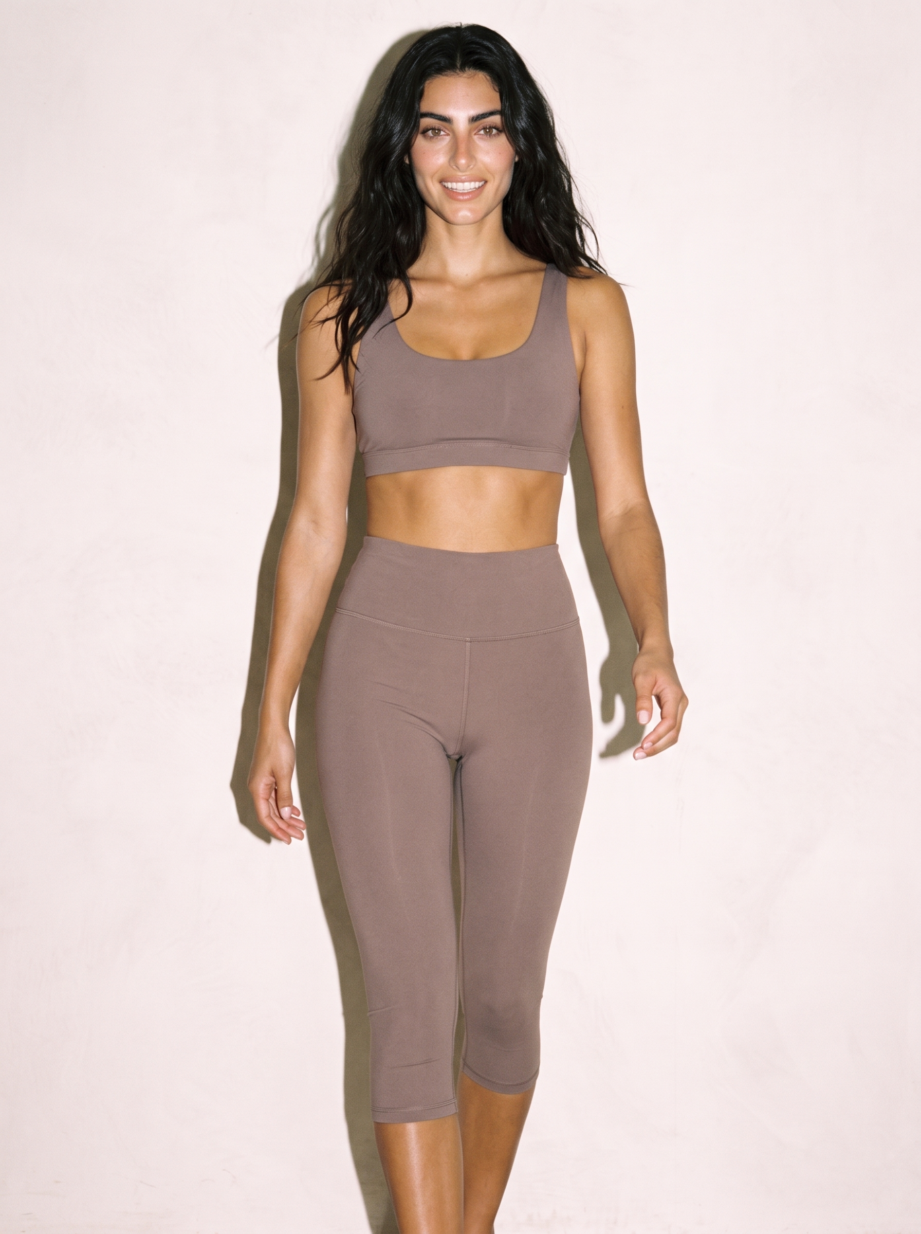 Serena Capri Leggings in Cool Brown, front view