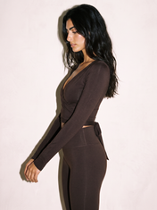 Aria Wrap Top in Dark Coffee, side view