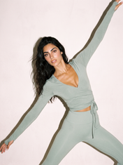 Aria Wrap Top in Light Green, front view