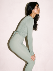 Aria Wrap Top in Light Green, side view