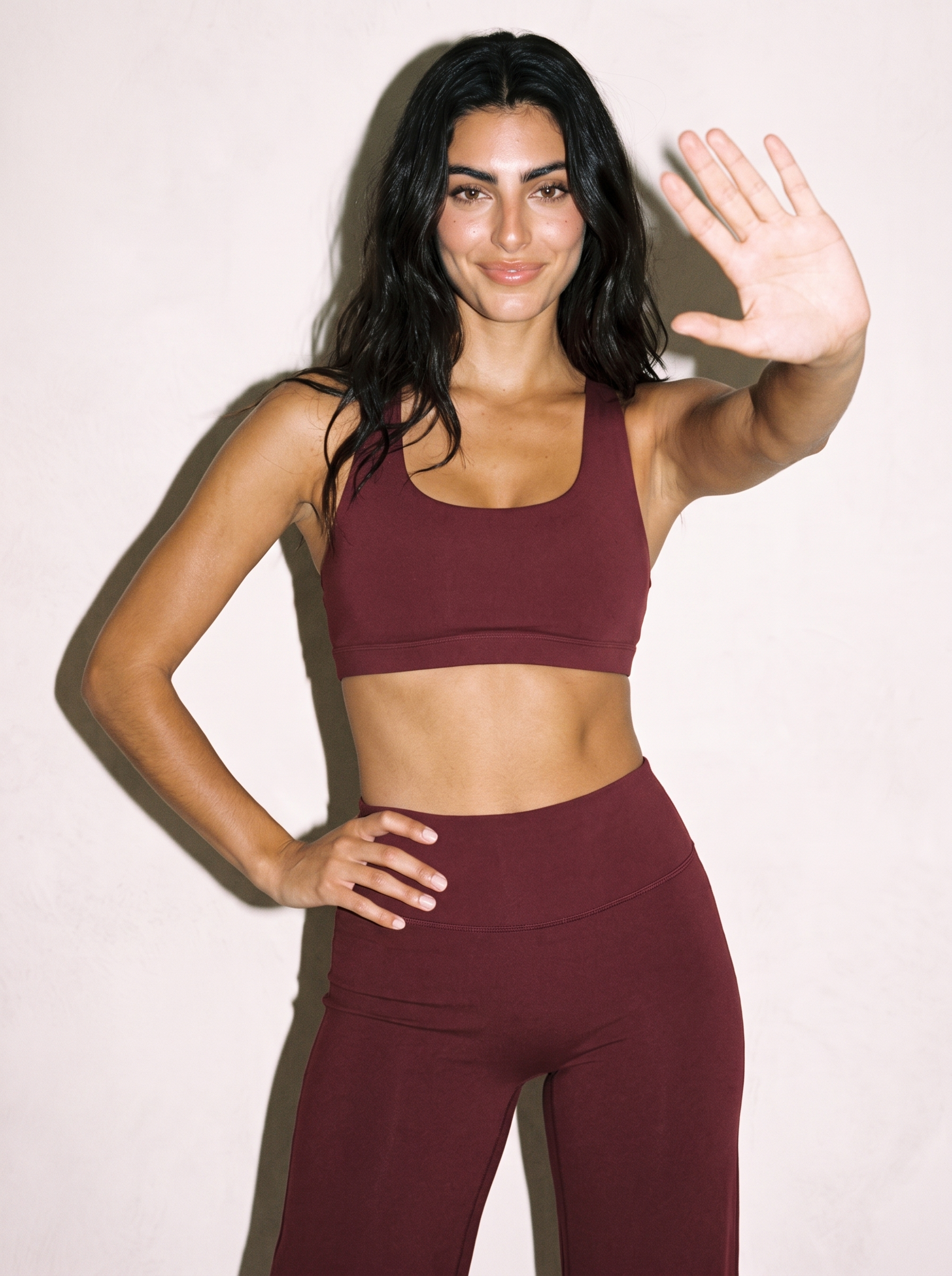 Livia Wide Leg Leggings in Dark Red, front close-up