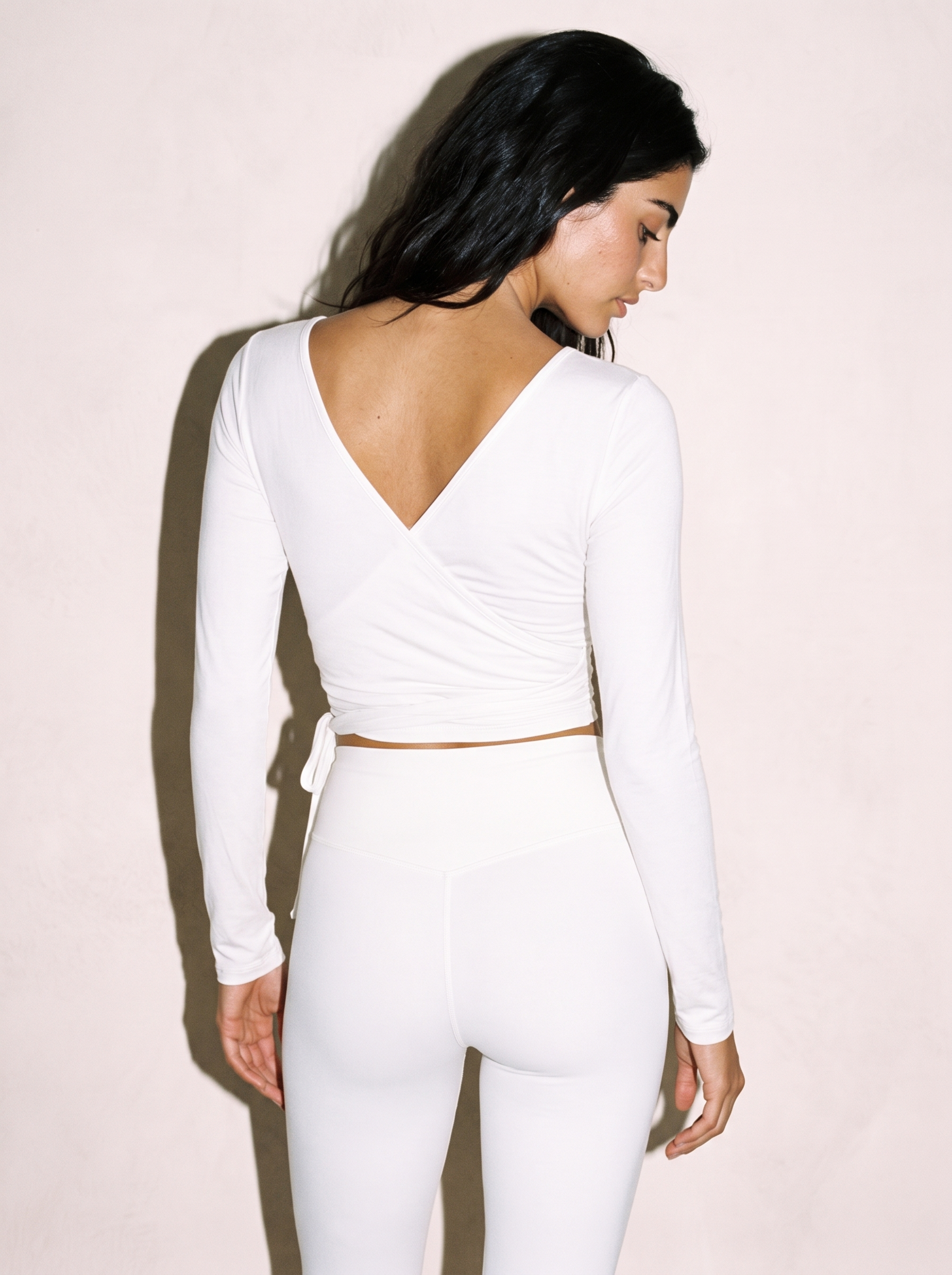 Aria Wrap Top in White, back view