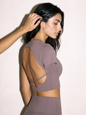 Stella Top Taupe in Taupe, side close up