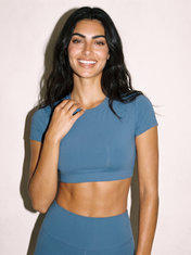 Stella Top Blue in Blue, front close up