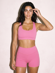 Lara High Waist Shorts in Pink, front close up