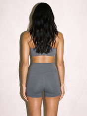 Lara High Waist Shorts in Grey, back view