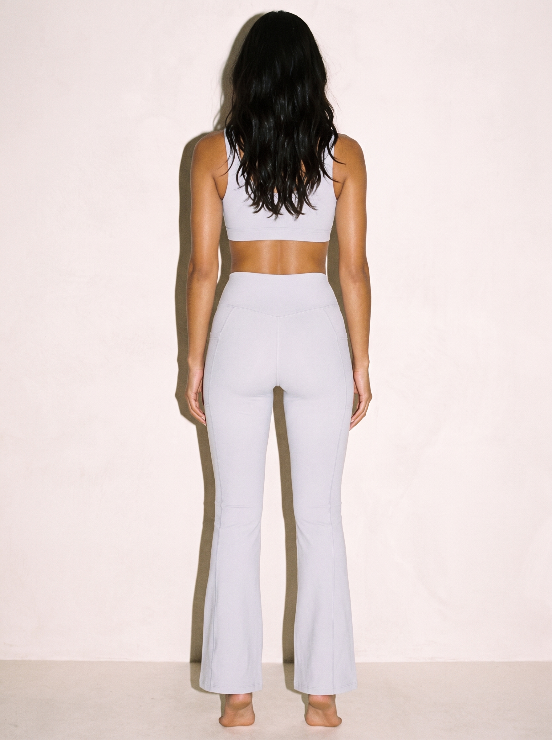 Silvia Flared Yoga Pants in Gray, back view
