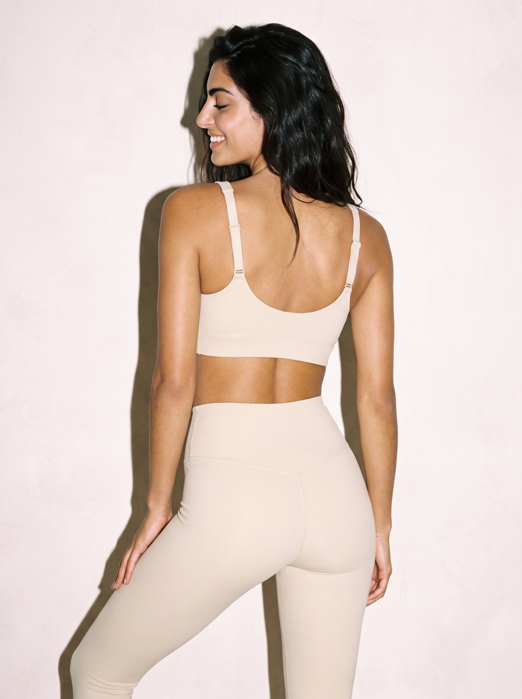 Delia Breathable Bra in Beige, back view