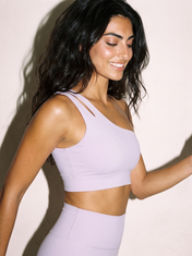 Agata Sports Bra in Lilac Purple, side close up