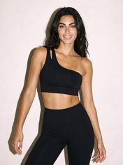 Agata Sports Bra in Premium Black, front close up