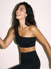 Agata Sports Bra in Premium Black, side close up