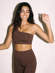 Agata Sports Bra in Brown, front close up