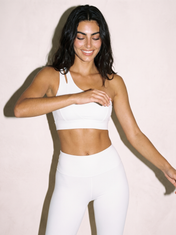 Agata Sports Bra in Swan White, front view