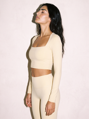 Elena Long Sleeve Top in Olive, side view