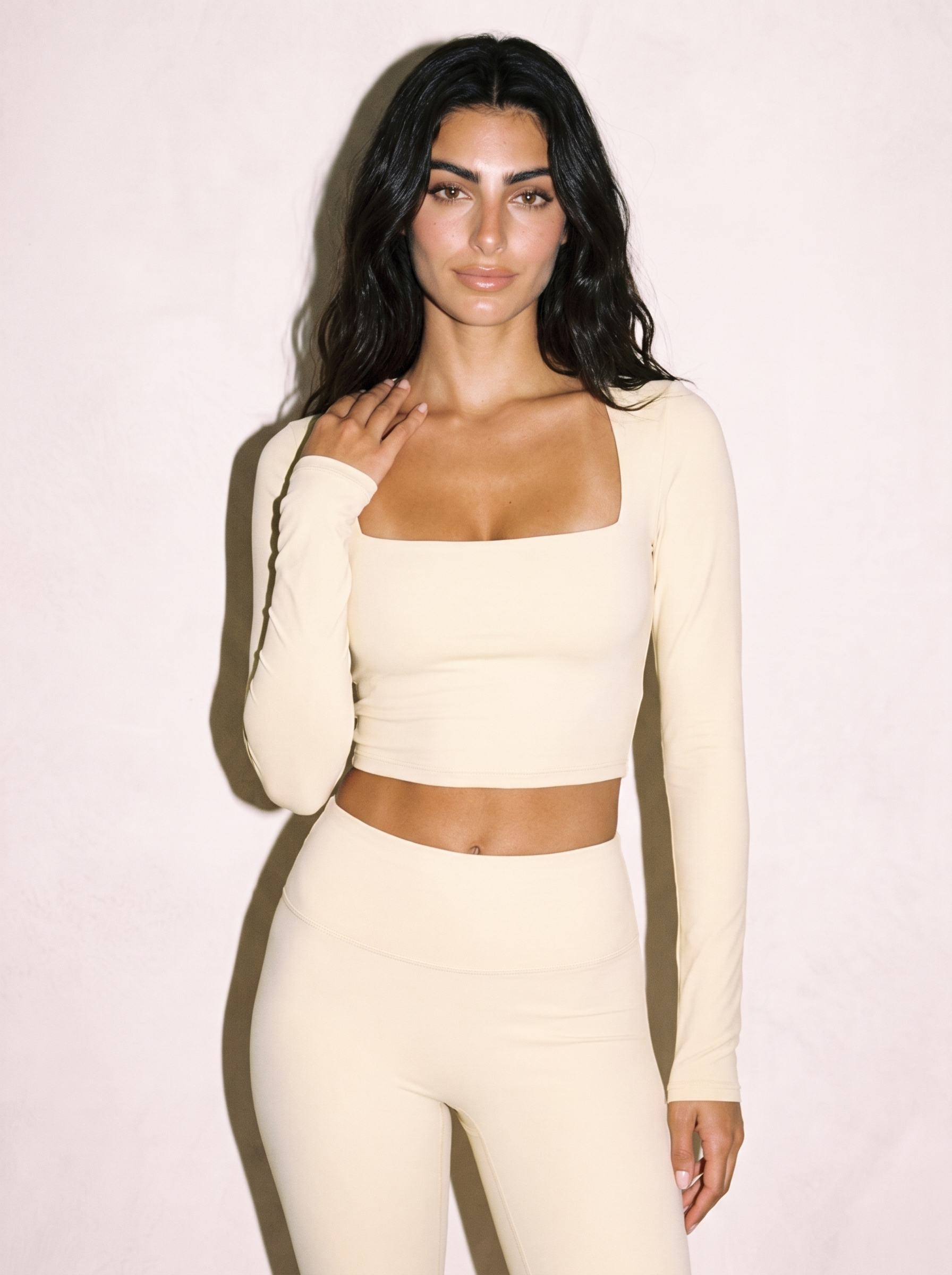 Elena Long Sleeve Top in Olive, front close up
