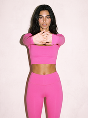 Elena Long Sleeve Top in Pink, front view