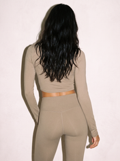 Elena Long Sleeve Top in Khaki, back view