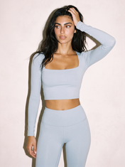 Elena Long Sleeve Top in Blue, front view