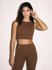Bianca Sculpt Top in Brown, front close up