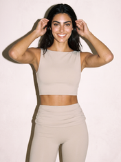 Bianca Sculpt Top in Linen, front close up
